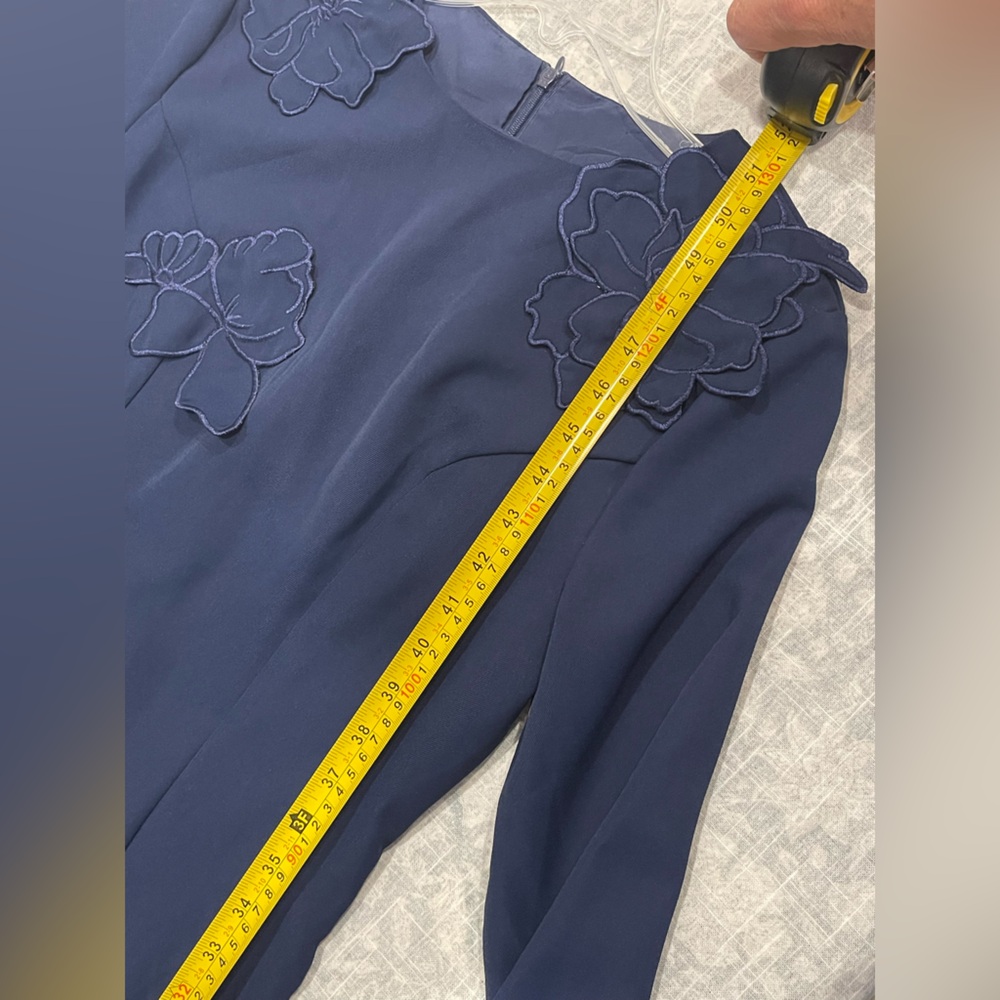 Women’s Navy Long Sleeve 3-D Floral Appliqué Tea Length Dress M 8/10 - Picture 13 of 13